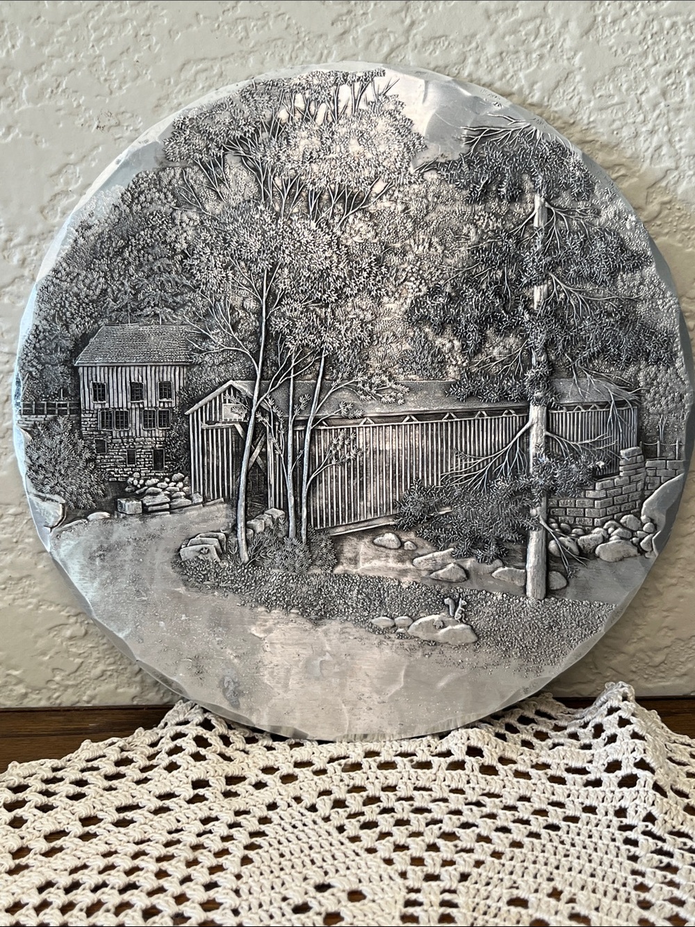 Vintage Wendell August Forge Silver Pennsylvania Countryside Wall Plaque